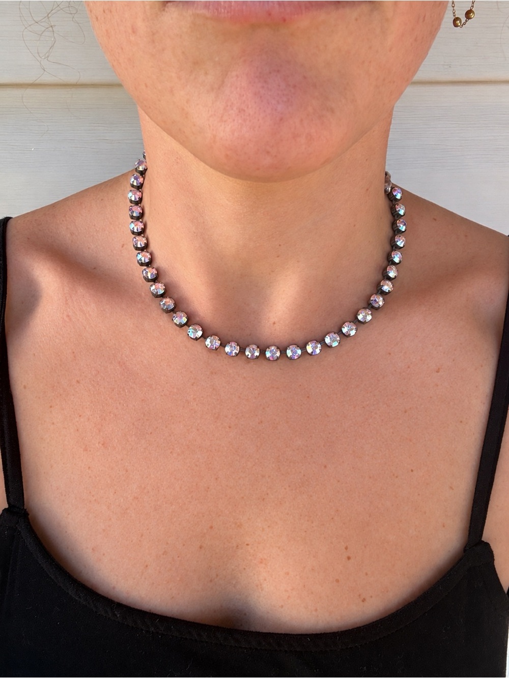 Authentic Sabika Aurora Borealis Silver Iridescent Crystal Fun Choker Necklace